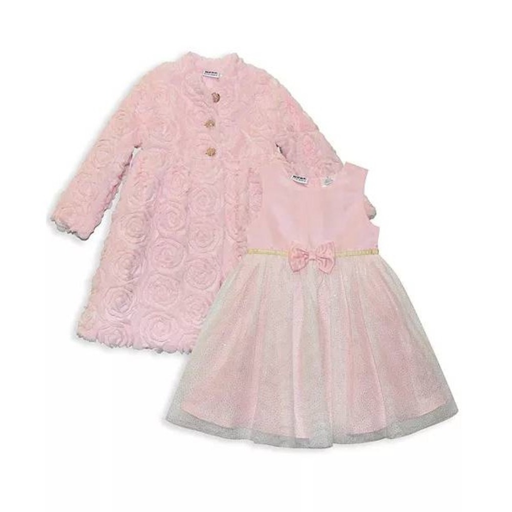 Blueberi Boulevard 2-piece Baby Girls Pink Rosette Coat and Tulle Dress Set 3-6M
